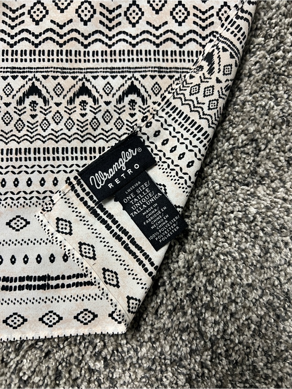 Wrangler Retro Black/White/Rose Aztec  Bandana Wild Rag 38x38 Western Festival